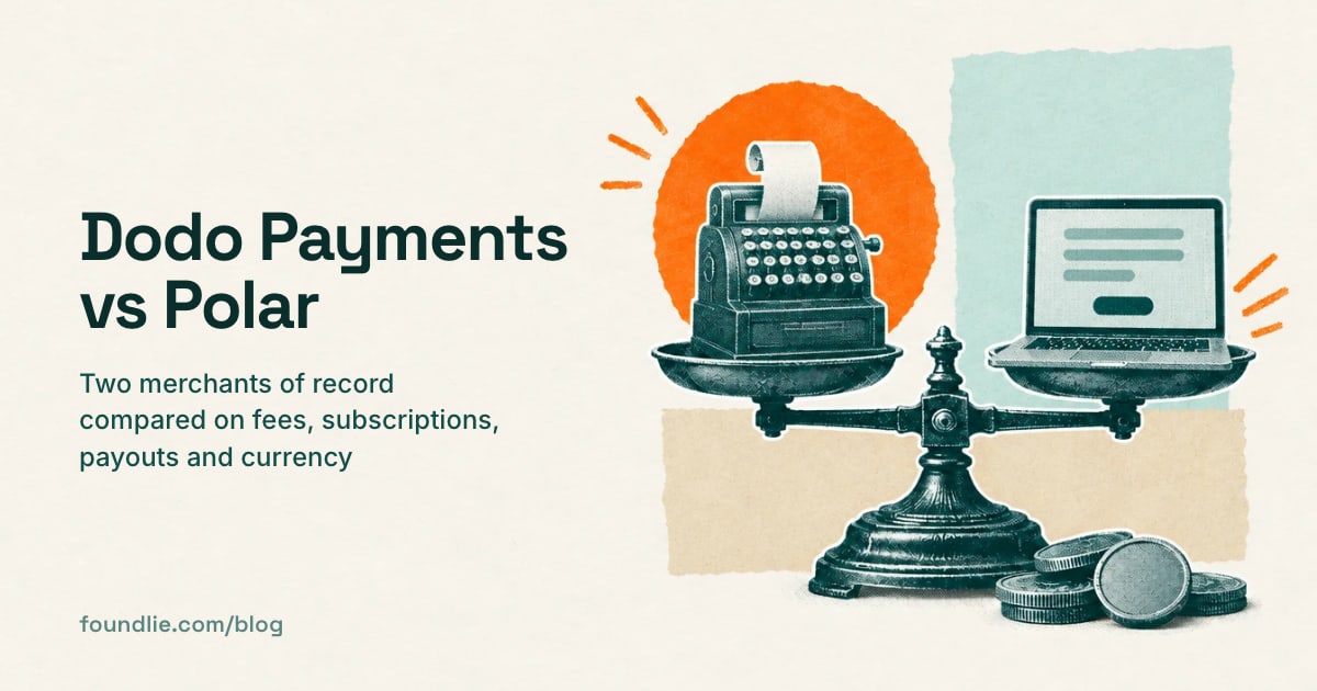 Illustration of a balance scale weighing a cash register printing a receipt against a laptop showing a checkout form.